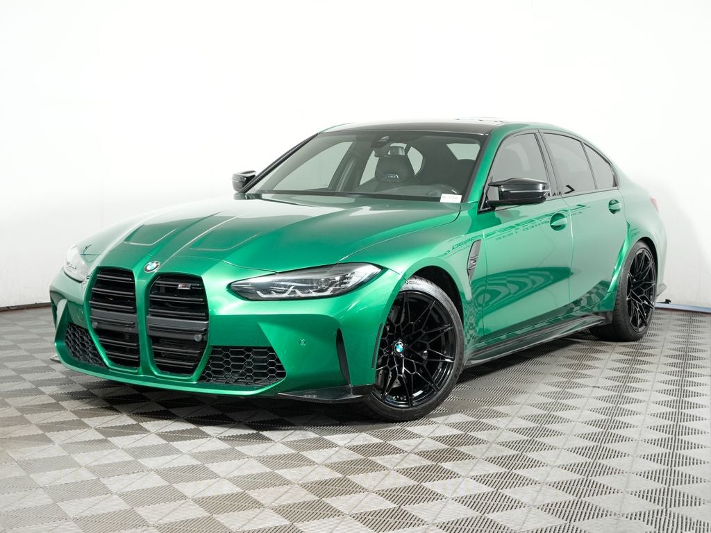 2022 BMW M3 Competition in Isle Of Man Green Metallic — front three-quarter view