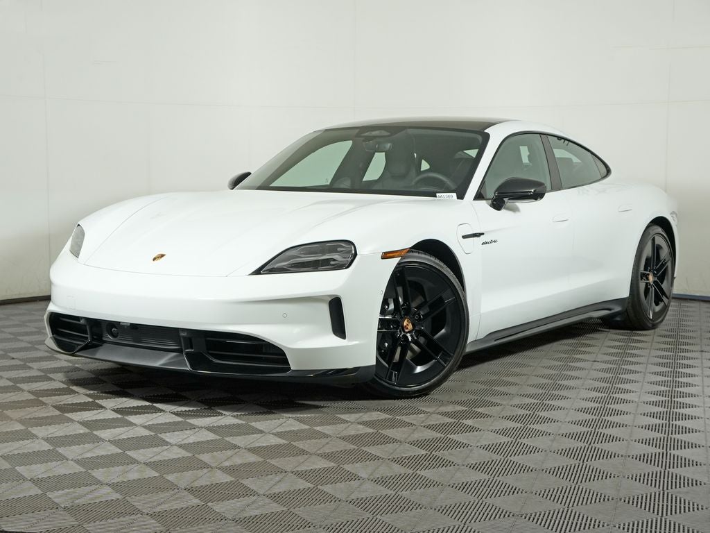 2026 Porsche Taycan 4 in White — front three-quarter view