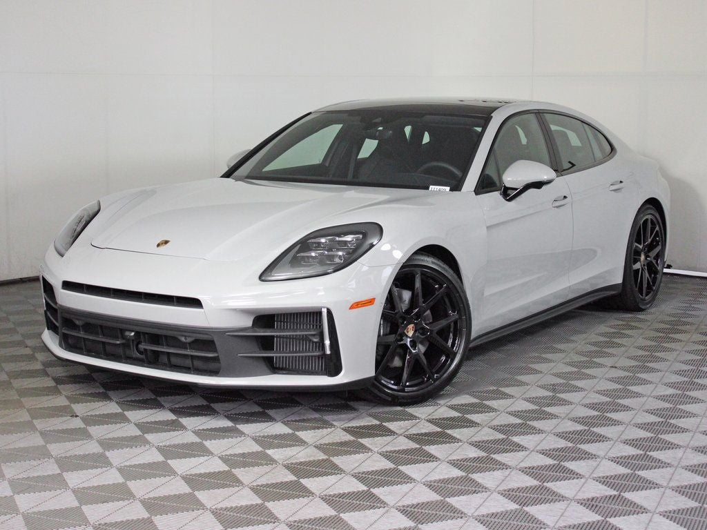 2025 Porsche Panamera 4 in Chalk — front three-quarter view