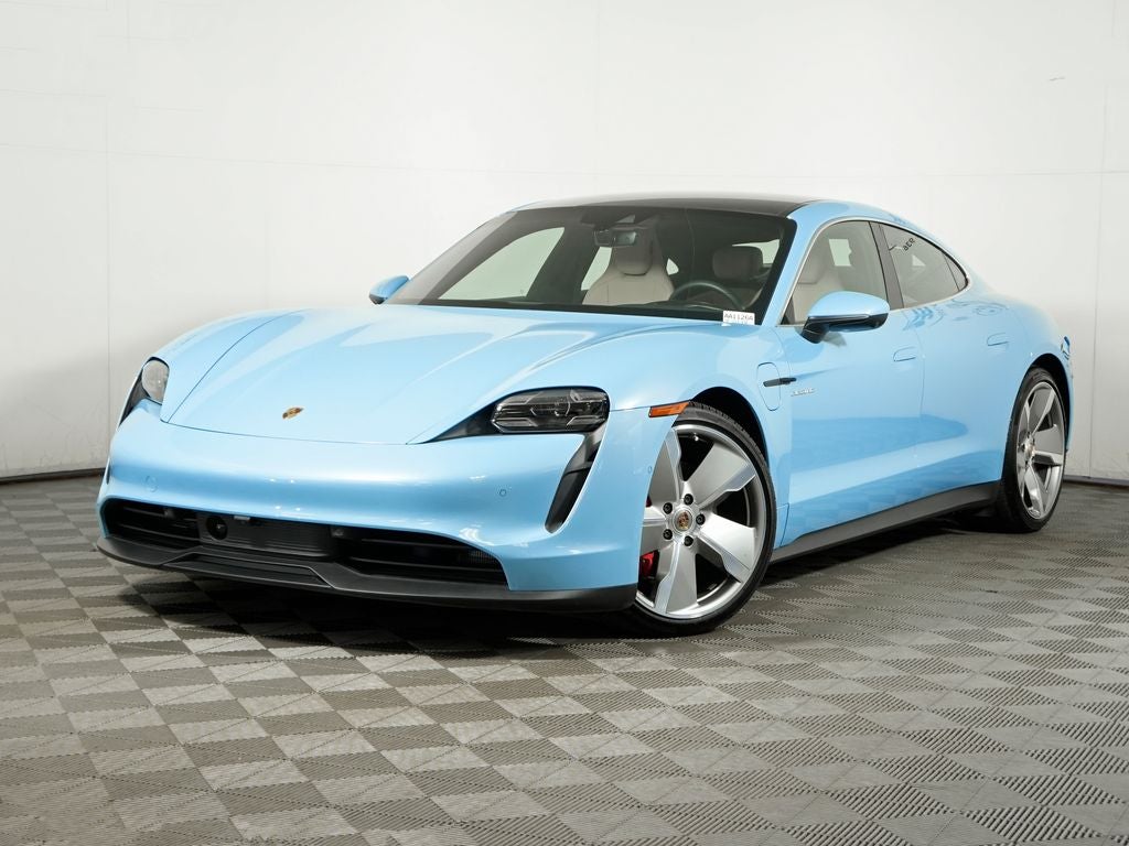 2020 Porsche Taycan 4S in Frozen Blue Metallic — front three-quarter view