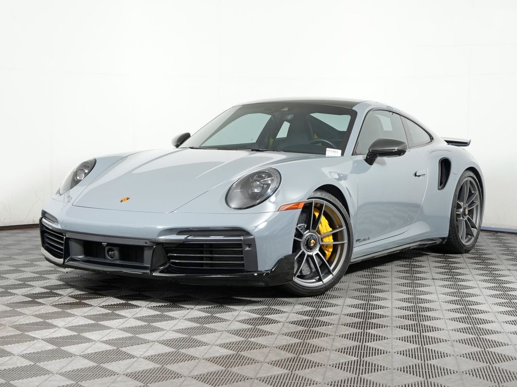 2024 Porsche 911 Turbo S in Arctic Grey — front three-quarter view