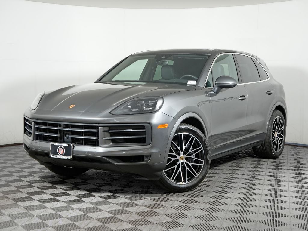 2024 Porsche Cayenne Base in Quartzite Grey Metallic — front three-quarter view