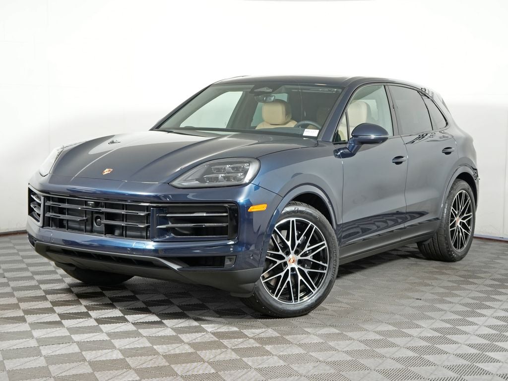 2026 Porsche Cayenne Base in Algarve Blue Metallic — front three-quarter view