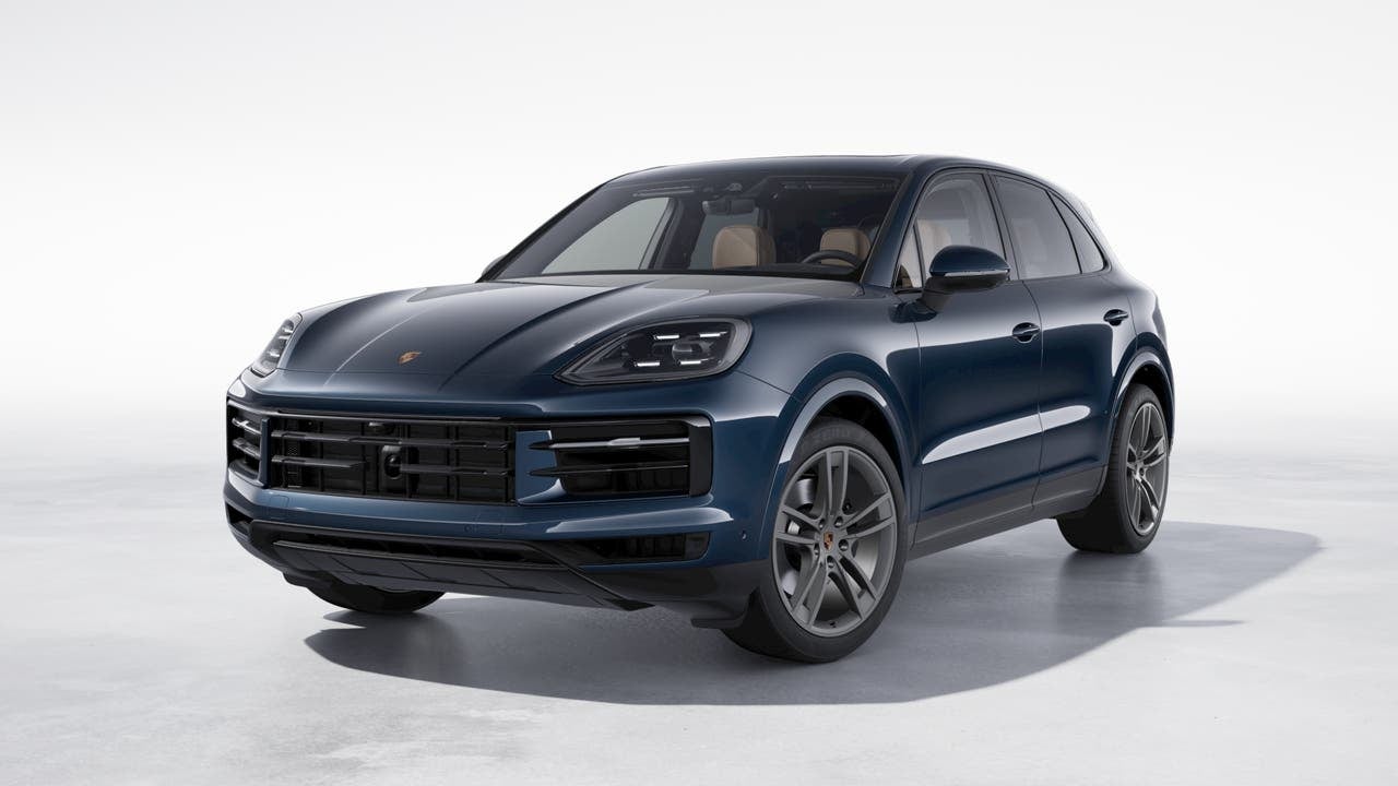2024 Porsche Cayenne Base in Algarve Blue Metallic — front three-quarter view