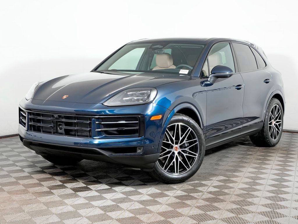 2026 Porsche Cayenne Base in Algarve Blue Metallic — front three-quarter view
