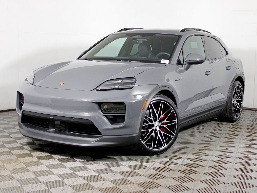 2025 Porsche Macan Electric 4S in Slate Grey Neo — front three-quarter view