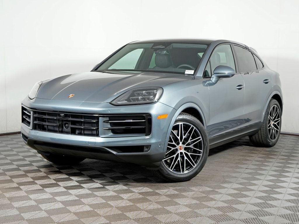 2026 Porsche Cayenne Coupe in Vanadium Grey Metallic — front three-quarter view