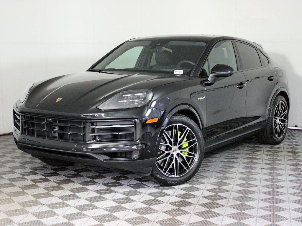2026 Porsche Cayenne E-Hybrid Coupe in Chromite Black Metallic — front three-quarter view