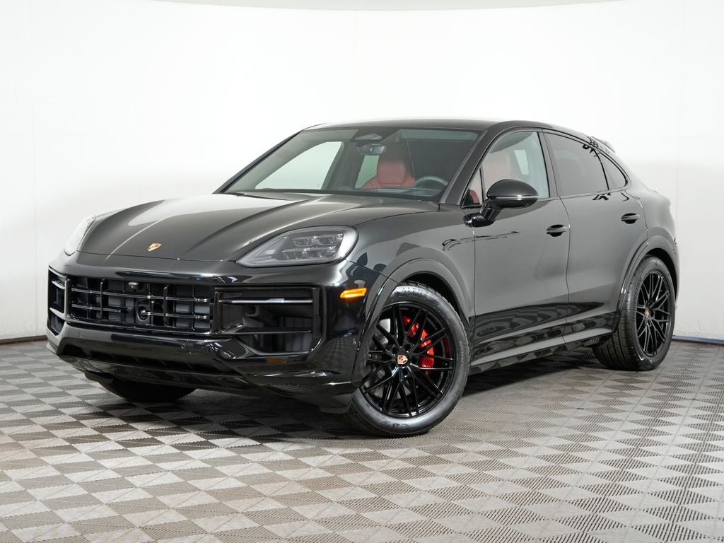 2026 Porsche Cayenne GTS Coupe in Chromite Black Metallic — front three-quarter view
